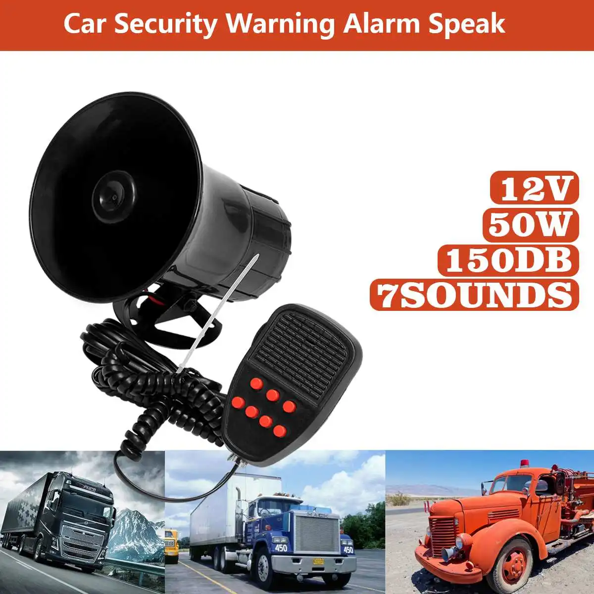 7 Sound 12V 50W Car Motorcycle Boat Alarm Loud Air Horn Warning Alarm 150dB Siren Speaker Megaphone Alarm Universal w/Microphone
7 Sound 12V 50W Car Motorcycle Boat Alarm Loud Air Horn Warning Alarm 150dB Siren Speaker Megaphone Alarm Universal w/Microphone