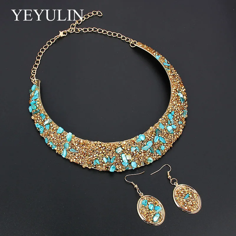 Golden Blue Necklace Collar 1 Pair Dangle Earrings Fashion Jewelry Set For Girls Lady Bride Wedding Party Birthday Gift
Golden Blue Necklace Collar 1 Pair Dangle Earrings Fashion Jewelry Set For Girls Lady Bride Wedding Party Birthday Gift