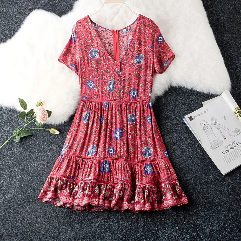 Summer 2019 V Neck Flower Print Dress Women Slim Pullover Short Sleeve Floral Vestidos New Ruffles Hem Vintage Womens Dresses
Summer 2019 V Neck Flower Print Dress Women Slim Pullover Short Sleeve Floral Vestidos New Ruffles Hem Vintage Womens Dresses