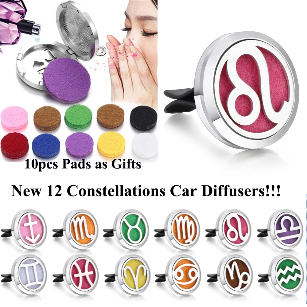 New 12 Constellations Zodiac Car Air Freshener Aromatherapy Diffuser Car Clip Stainless Steel Pendant Locket with 10pcs Pads
New 12 Constellations Zodiac Car Air Freshener Aromatherapy Diffuser Car Clip Stainless Steel Pendant Locket with 10pcs Pads