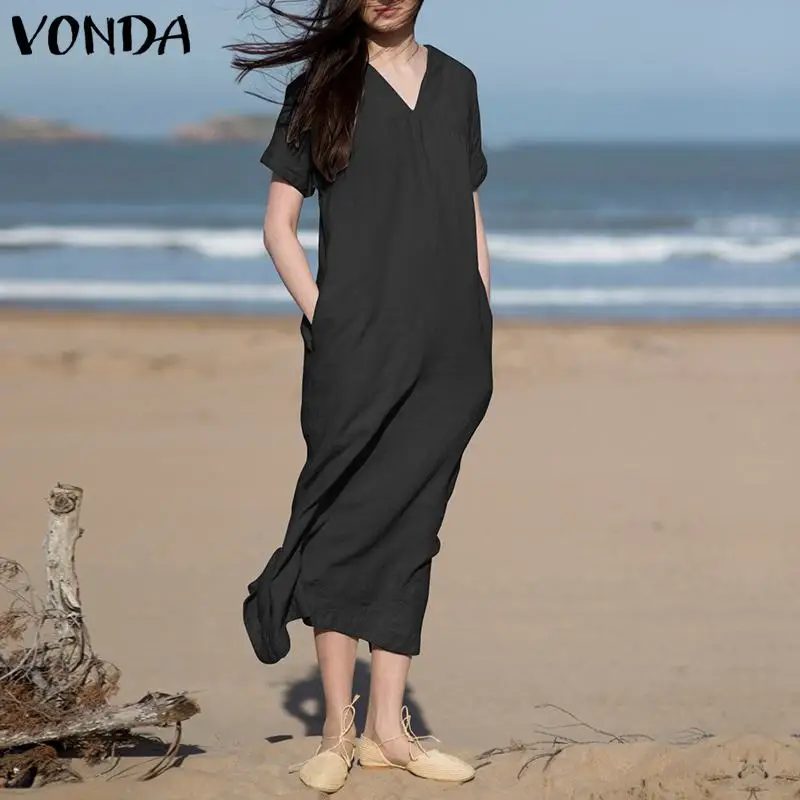 VONDA Women Dress 2019 Summer Sexy V Neck Short Sleeve Pockets Split Hem Backless Beach Dresses Casual Loose Vestidos Plus Size
VONDA Women Dress 2019 Summer Sexy V Neck Short Sleeve Pockets Split Hem Backless Beach Dresses Casual Loose Vestidos Plus Size
