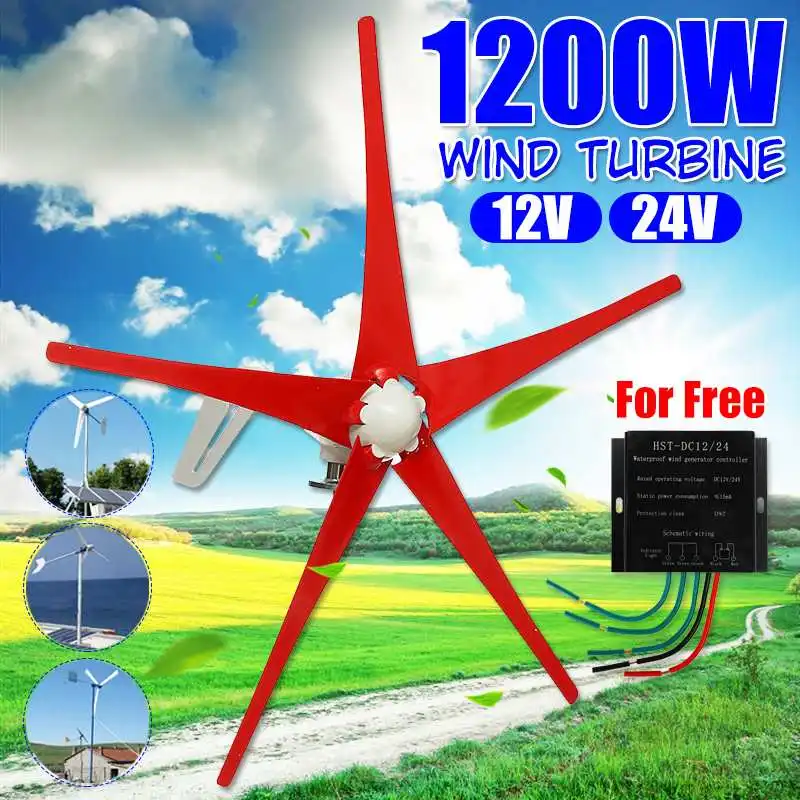 1200W 12V/24V Red Wind Turbines Generator Five Blades Wind Power Turbines Fit for for Home lights Or Boat Red Black
1200W 12V/24V Red Wind Turbines Generator Five Blades Wind Power Turbines Fit for for Home lights Or Boat Red Black