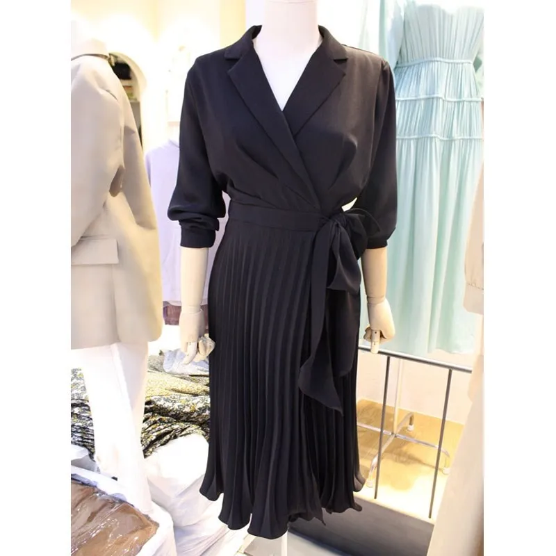 2019 Women Clothing Korean Style Women Pleated Dress Sashes Office Elegant Solid Color Dress Female Notched Dress
2019 Women Clothing Korean Style Women Pleated Dress Sashes Office Elegant Solid Color Dress Female Notched Dress