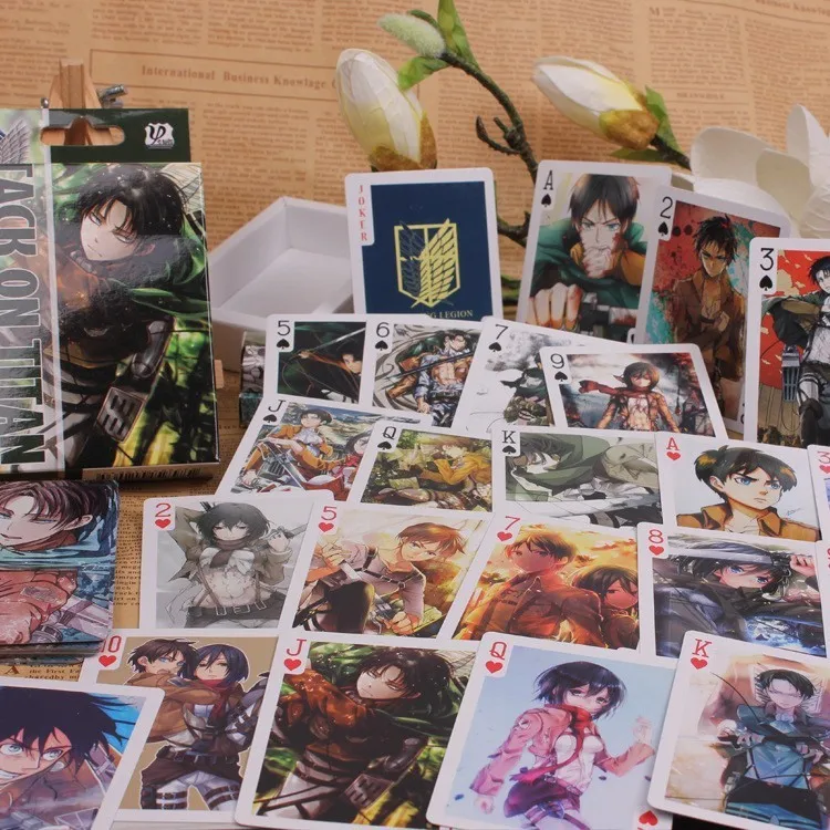 Anime Attack On Titan Cosplay Playing Cards Gifts Deck Poker Set Cards With Box Gift Collection
Anime Attack On Titan Cosplay Playing Cards Gifts Deck Poker Set Cards With Box Gift Collection