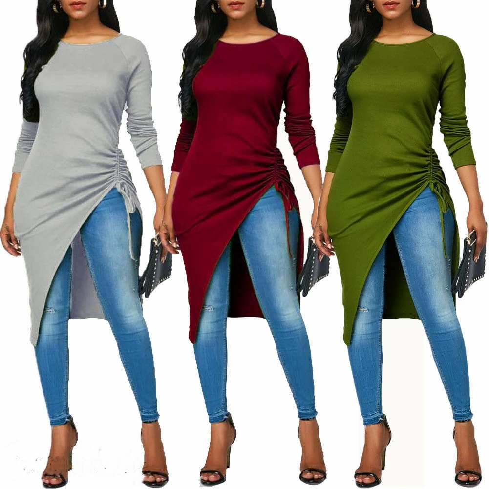 Summer Sexy Women Long Sleeve Round Neck Solid Color Drawstring Asymmetrical Hem Clubwear Casual Tops Shirt Long Blouse New
Summer Sexy Women Long Sleeve Round Neck Solid Color Drawstring Asymmetrical Hem Clubwear Casual Tops Shirt Long Blouse New