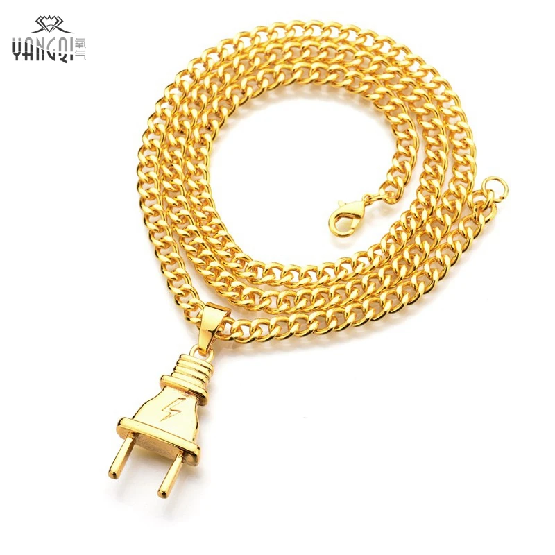 Hot Sale Hiphop Jewelry Silver Gold Plug Pendant Necklace Hiphop Long Chains Necklace foe Men Christmas Party Gifts
Hot Sale Hiphop Jewelry Silver Gold Plug Pendant Necklace Hiphop Long Chains Necklace foe Men Christmas Party Gifts
