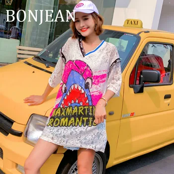 BONJEAN Lace Patchwork Shirt for Women 2019 Tops and Tees Short Sleeve White Long Print Shirt Hollow Out Summer T Shirt BJ1280
BONJEAN Lace Patchwork Shirt for Women 2019 Tops and Tees Short Sleeve White Long Print Shirt Hollow Out Summer T Shirt BJ1280