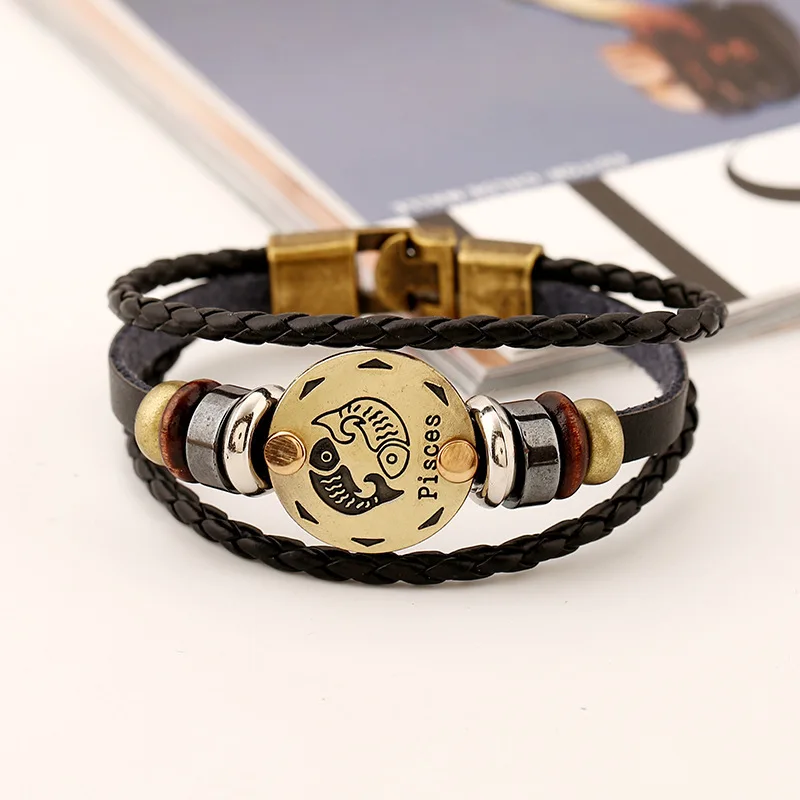 Exaggerated Modeling Cowhide Bracelet of European and American Fashion Twelve Constellations Hand Beaded Cowhide Bracelet Gift f
Exaggerated Modeling Cowhide Bracelet of European and American Fashion Twelve Constellations Hand Beaded Cowhide Bracelet Gift f