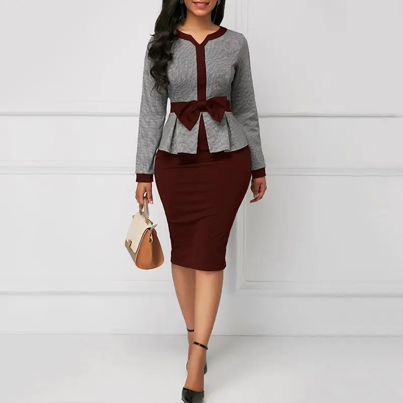 Women African Vintage Dress Bodycon Elegant Bowknot Sheath Long Sleeve Office Ladies Color Block Chic OL Dresses Large Size
Women African Vintage Dress Bodycon Elegant Bowknot Sheath Long Sleeve Office Ladies Color Block Chic OL Dresses Large Size