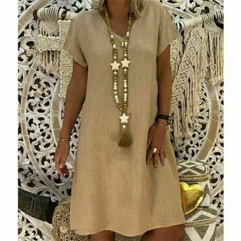Women's Cotton Linen Dress Sexy V Neck Elegant Female Ladies Girl Summer Short Sleeve Long Dress Casual Holiday Dress Plus Size
Women's Cotton Linen Dress Sexy V Neck Elegant Female Ladies Girl Summer Short Sleeve Long Dress Casual Holiday Dress Plus Size