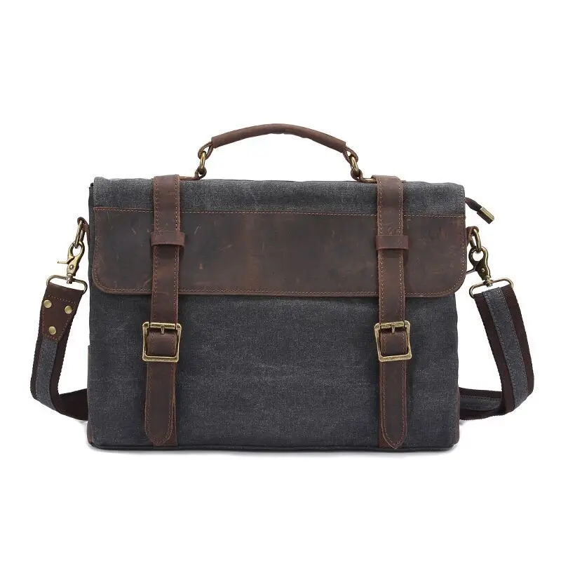 Hot Sell Crazy Horse Leather Canvas Men Bag Vintage Men Shoulder Messenger Bag Fashion Business Casual Large Capacity Briefcase 
Hot Sell Crazy Horse Leather Canvas Men Bag Vintage Men Shoulder Messenger Bag Fashion Business Casual Large Capacity Briefcase