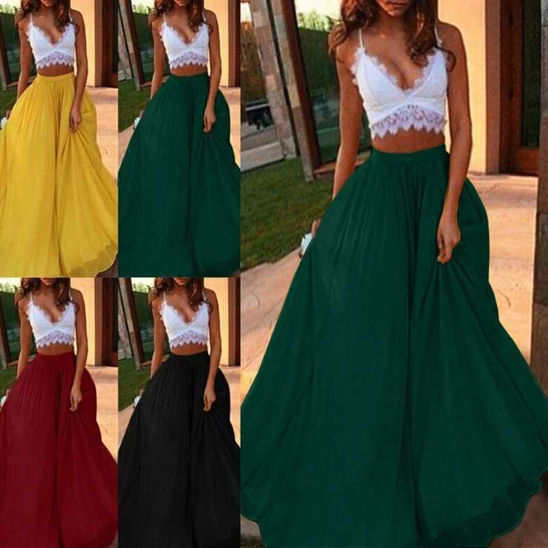 Women Chiffon Long Skirts Solid Color Maxi Swing A-line Skirt Beach Vacation Cocktail Party Beach Skirt Faldas
Women Chiffon Long Skirts Solid Color Maxi Swing A-line Skirt Beach Vacation Cocktail Party Beach Skirt Faldas