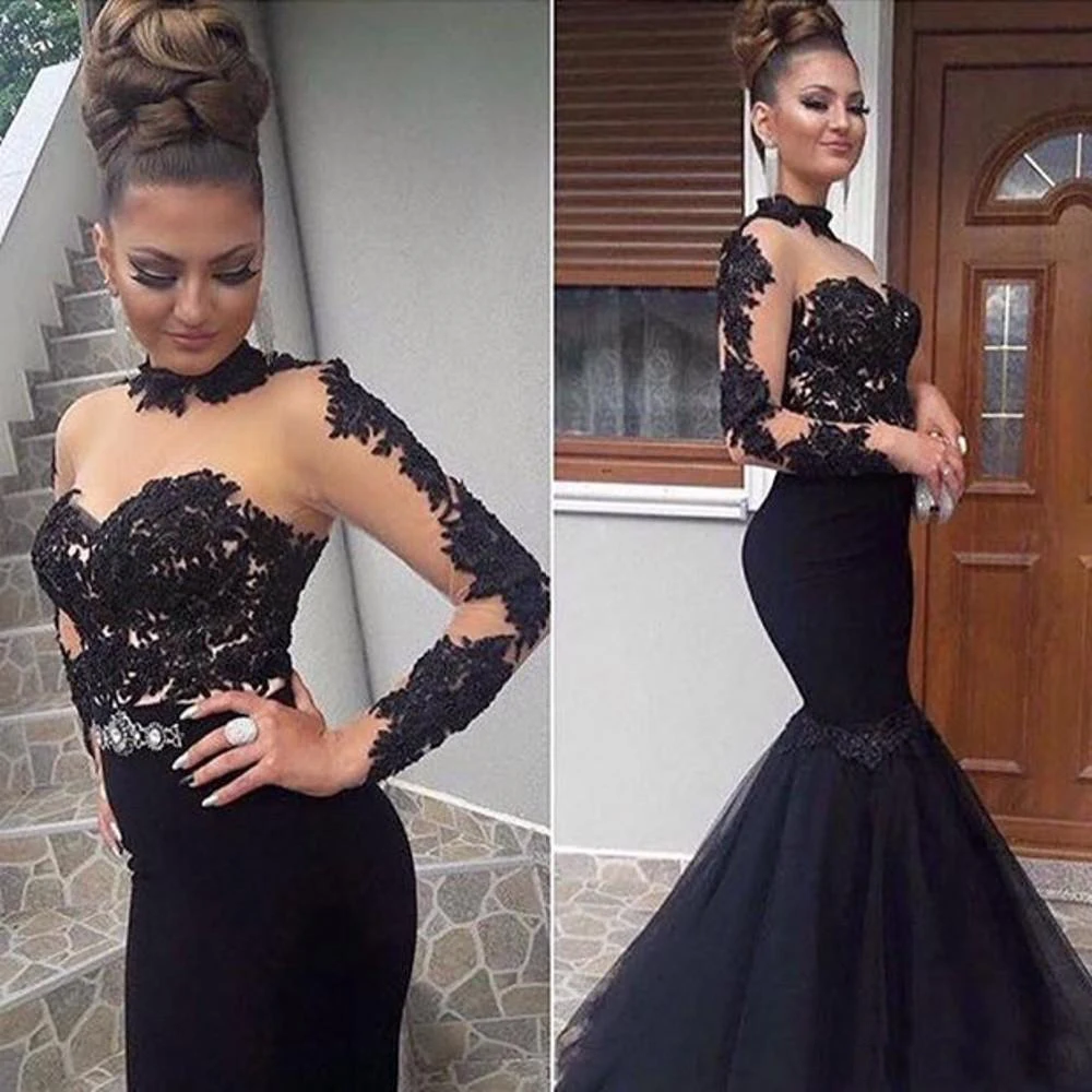 Stunning Appliques Long Sleeve Prom Dress Mermaid 2020 Blck Evening Dresses Women Party Gowns
Stunning Appliques Long Sleeve Prom Dress Mermaid 2020 Blck Evening Dresses Women Party Gowns