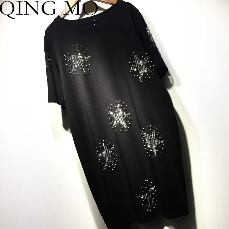 QING MO Star Print Dress Women Black Short Sleeve T Shirt 2019 Summer Mini Dress with Rhinestone Women Casual Long T Shirt QF691
QING MO Star Print Dress Women Black Short Sleeve T Shirt 2019 Summer Mini Dress with Rhinestone Women Casual Long T Shirt QF691