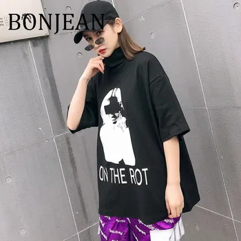 BONJEAN Spring Tops and Tees 2018 Print Shirt for Women Short Sleeve Black T Shirt Turtleneck Loose White Shirts BJ756
BONJEAN Spring Tops and Tees 2018 Print Shirt for Women Short Sleeve Black T Shirt Turtleneck Loose White Shirts BJ756