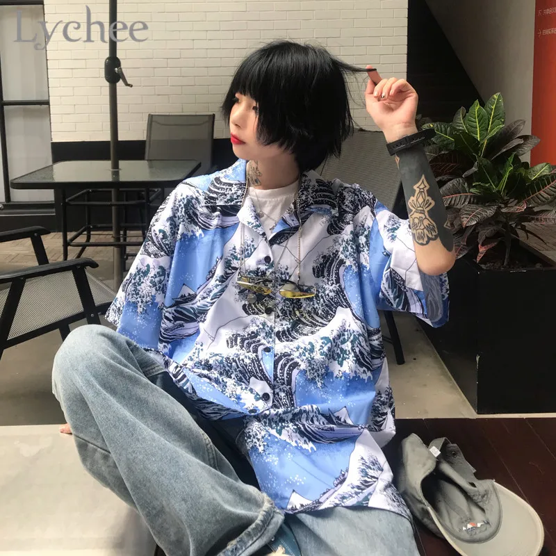 Lychee Beach Style Wave Print Female Blouse Shirts Turn-down Collar Short Sleeve Loose Japanese Style Women Shirts Blouse
Lychee Beach Style Wave Print Female Blouse Shirts Turn-down Collar Short Sleeve Loose Japanese Style Women Shirts Blouse