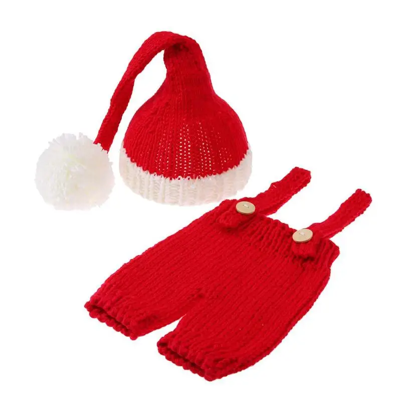 

2pcs/Set Christmas Baby Knitting Long Tail Hat Newborn Photography Props Santa Claus Crochet Pompom Baby Hats Baby Photo Props
