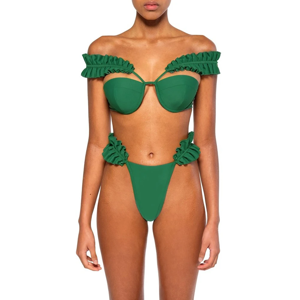 Sexy Swimwear Women Bandage Bikini Set Ruffles Solid Green Push-up Padded Bra Swimsuit 2pcs Swimsuit Off Shoulder Bathing Suit
Sexy Swimwear Women Bandage Bikini Set Ruffles Solid Green Push-up Padded Bra Swimsuit 2pcs Swimsuit Off Shoulder Bathing Suit