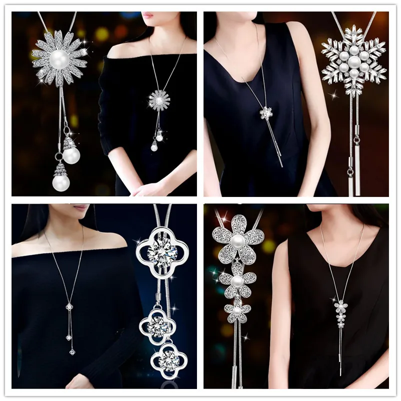 Fashion Crystal Necklace Snow Pendants Women Sunflower Simluated Pearl Pendant Necklaces Long Sweater Chain Long Necklace
Fashion Crystal Necklace Snow Pendants Women Sunflower Simluated Pearl Pendant Necklaces Long Sweater Chain Long Necklace