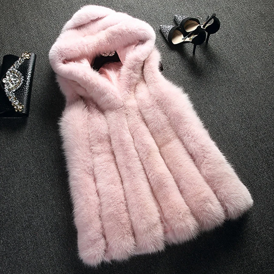 2019 New fur vest faux fox fur coat hooded vest vertical stripe medium-long vest women Winter Jacket Outwear casaco feminino
2019 New fur vest faux fox fur coat hooded vest vertical stripe medium-long vest women Winter Jacket Outwear casaco feminino