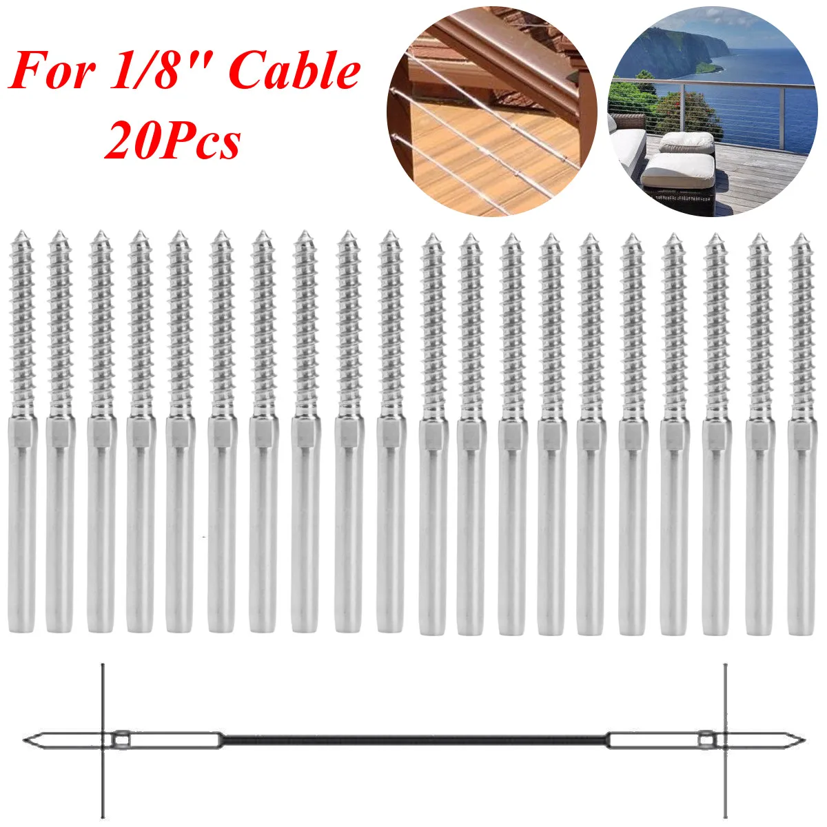 20Pcs/Set Stainless Steel Swage Lag Screw DIY Rope Balustrade Kit For 1/8" Cable Stainless Steel Wire Rope Railing Screw Parts
20Pcs/Set Stainless Steel Swage Lag Screw DIY Rope Balustrade Kit For 1/8" Cable Stainless Steel Wire Rope Railing Screw Parts