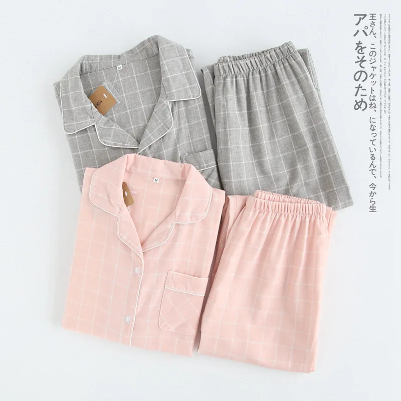 New Women Pajamas Long-sleeved 100% Cotton Gauze Pajamas Set Unisex Autumn Plaid Trousers Suit Men Sleep Sleepwear Home Clothes
New Women Pajamas Long-sleeved 100% Cotton Gauze Pajamas Set Unisex Autumn Plaid Trousers Suit Men Sleep Sleepwear Home Clothes