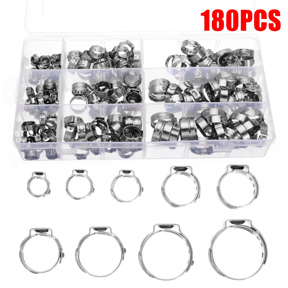 180pcs/kit 5.8-21mm Stainless Steel Adjustable Ear Hose Clamps Hose Clamps for Car Hose Home Appliance Line Machinery Equipment
180pcs/kit 5.8-21mm Stainless Steel Adjustable Ear Hose Clamps Hose Clamps for Car Hose Home Appliance Line Machinery Equipment