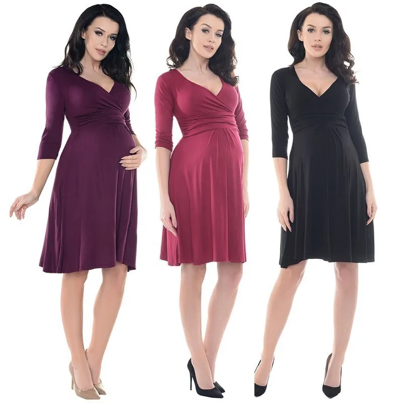 Clothes For Pregnant Women Solid Color 3/4 Sleeve V-Neck Formal Dress Maternity Dresses For Baby Showers Pregnancy Clothes
Clothes For Pregnant Women Solid Color 3/4 Sleeve V-Neck Formal Dress Maternity Dresses For Baby Showers Pregnancy Clothes