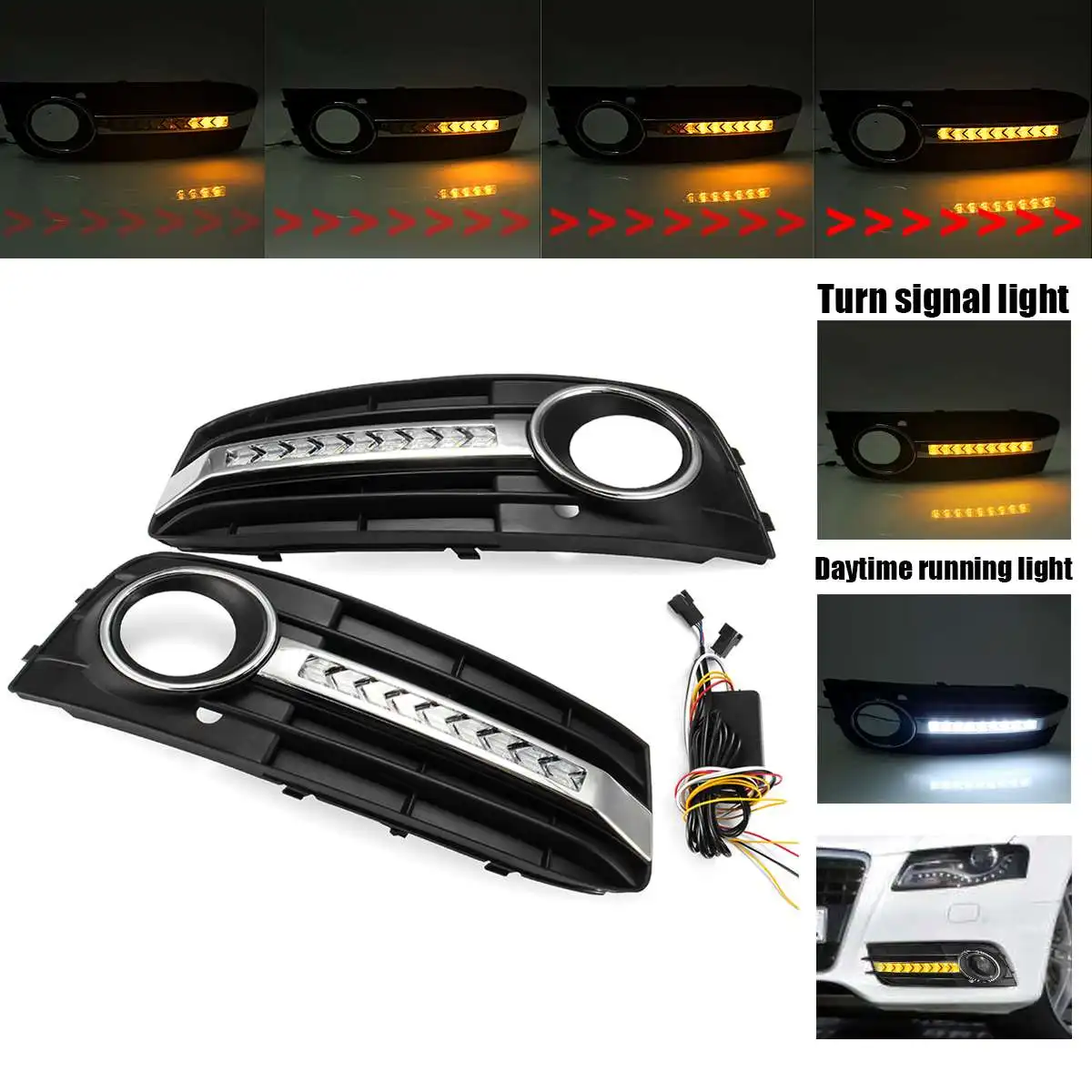 New Car Fog Light Cover Grille Grill With Flowing LED Turn Signal Light + Daytime Running Light For Audi A4 B8 2009-2011
New Car Fog Light Cover Grille Grill With Flowing LED Turn Signal Light + Daytime Running Light For Audi A4 B8 2009-2011