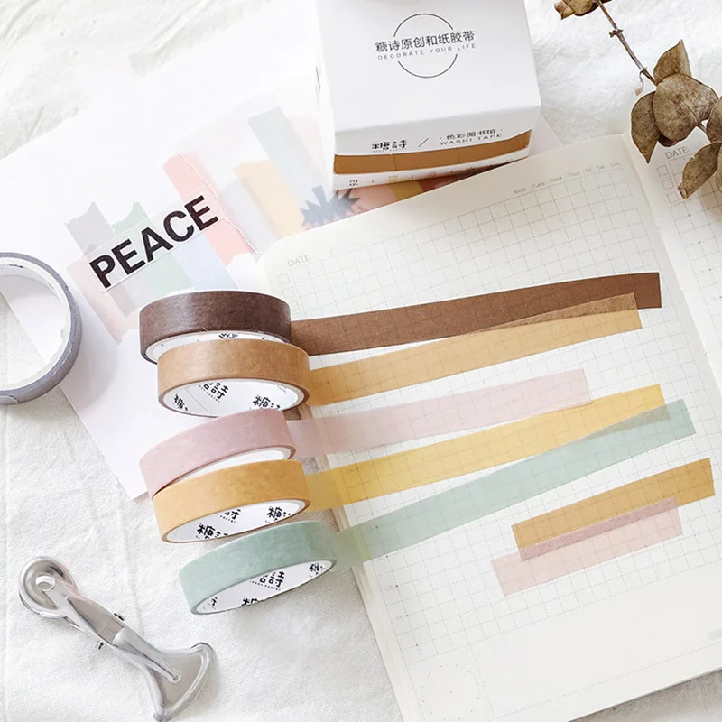 5pcs 3m*10mm Candy Colors Washi Tape Cute Solid Color Decor Adhesive Masking Tapes For Scrapbooking Decorations Cute Stationery
5pcs 3m*10mm Candy Colors Washi Tape Cute Solid Color Decor Adhesive Masking Tapes For Scrapbooking Decorations Cute Stationery