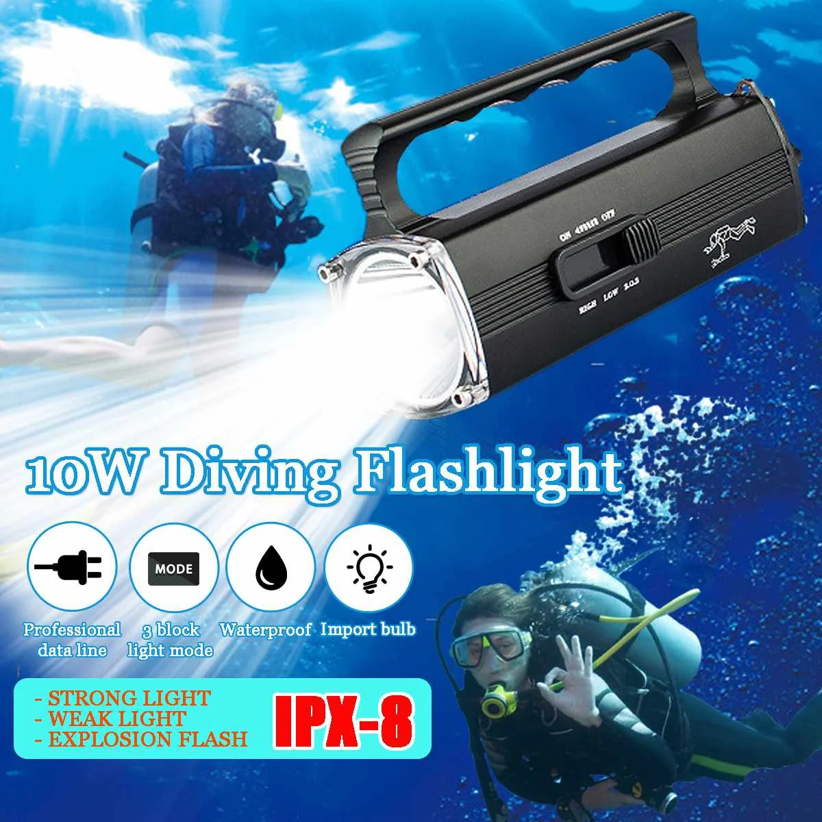 Smuxi 220V 10W 3Modes Light Diving Torch Scuba Diving Flashlight Underwater Searchlight 5400mAh Powerful LED light 300m
Smuxi 220V 10W 3Modes Light Diving Torch Scuba Diving Flashlight Underwater Searchlight 5400mAh Powerful LED light 300m