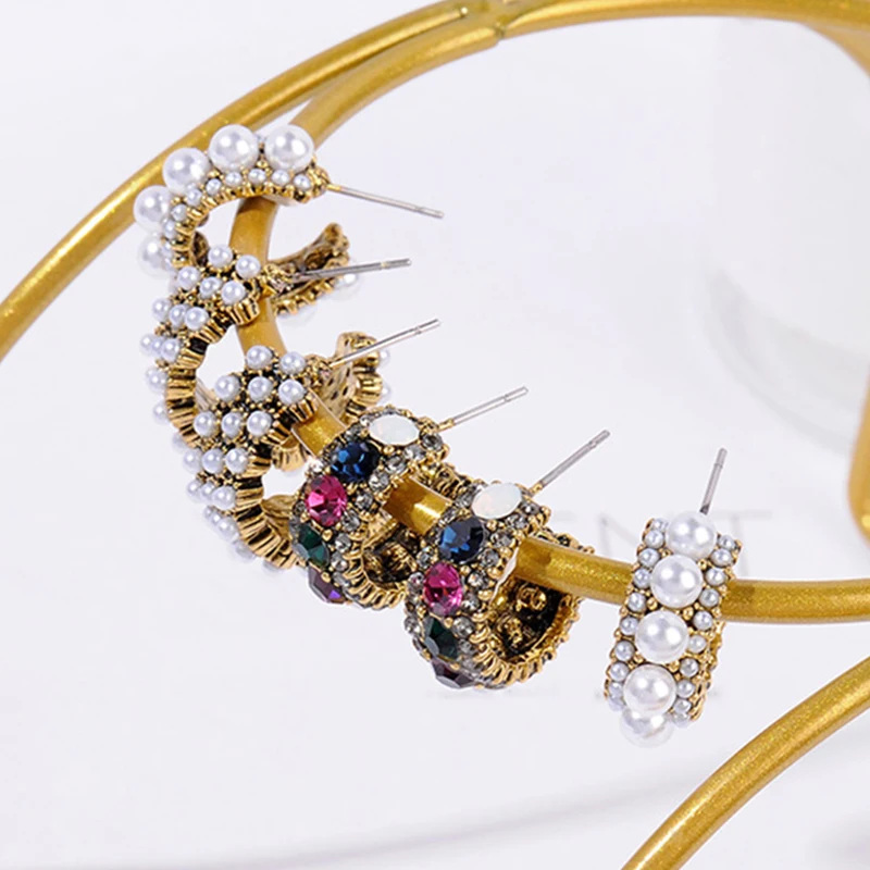 Rhinestone Imitation Pearls Colorful Jewelry Metal Curved Gold Color Vintage Earrings Semicircle Women Small Hoop Circle Fashion
Rhinestone Imitation Pearls Colorful Jewelry Metal Curved Gold Color Vintage Earrings Semicircle Women Small Hoop Circle Fashion