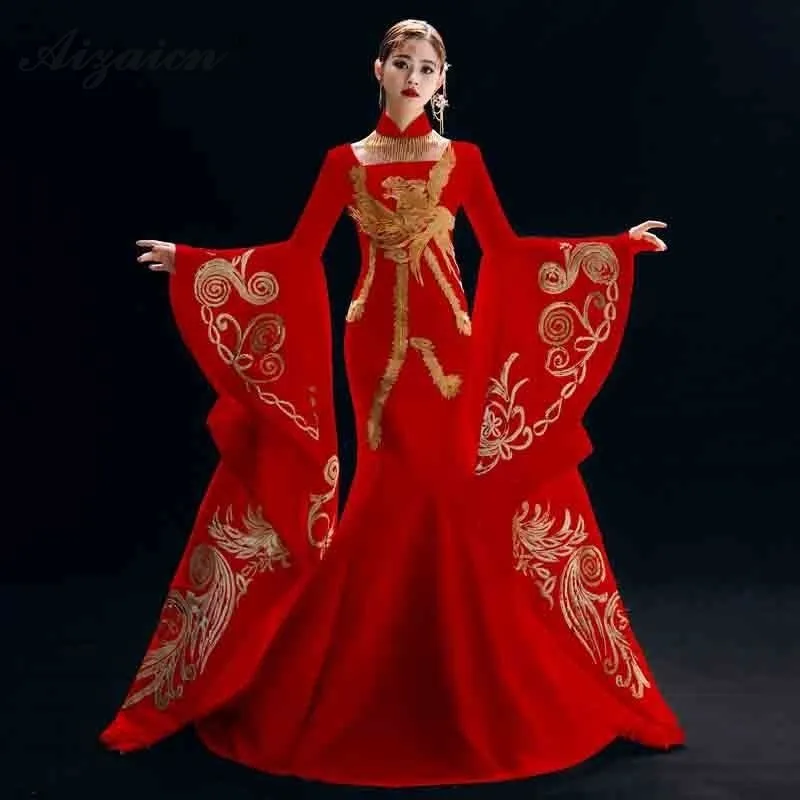 2019 Red New Mermaid Embroidery Dragon Cheongsam Long Modern Dignified Dresses Qi Pao Chinese Traditional Evening Dress Qipao
2019 Red New Mermaid Embroidery Dragon Cheongsam Long Modern Dignified Dresses Qi Pao Chinese Traditional Evening Dress Qipao