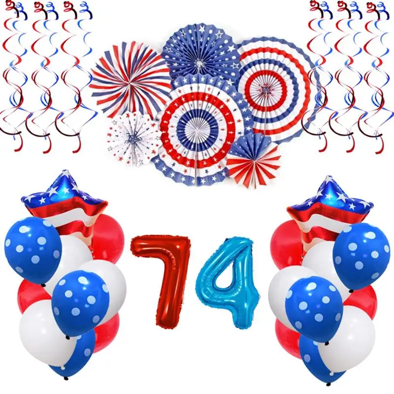 1 Set July 4th USA Independence Day Aluminum Foil Latex Balloons Decorative Paper Fans Foil Hanging Swirls Party Supplies
1 Set July 4th USA Independence Day Aluminum Foil Latex Balloons Decorative Paper Fans Foil Hanging Swirls Party Supplies