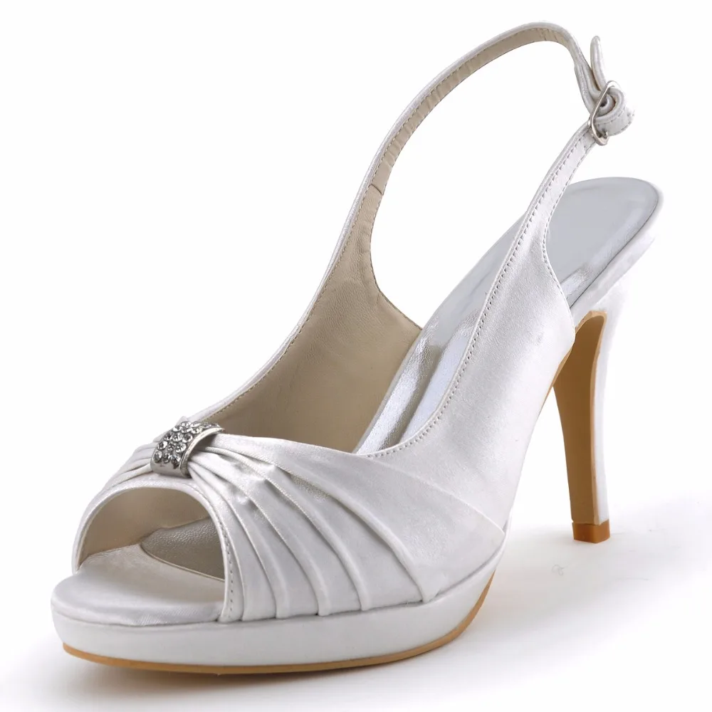 

woman sandals EP2082-PF Ivory White Peep Toe Rhinestones Slingback Platform Satin Wedding bridal shoes prom party dressPumps