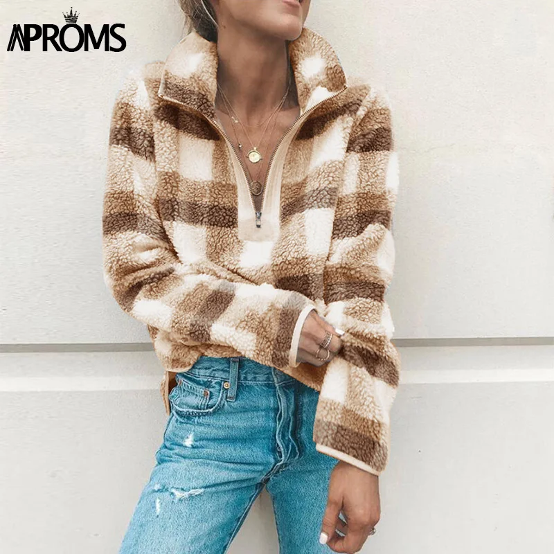 Aproms Gray White Plaid Print Warm Fleece Pullovers Women Winter Turtleneck Zipper Knitted Top Female Streetwear Outwear Jumper
Aproms Gray White Plaid Print Warm Fleece Pullovers Women Winter Turtleneck Zipper Knitted Top Female Streetwear Outwear Jumper