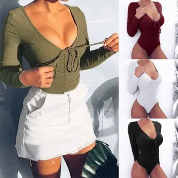 Women Ladies Fashion Bodysuits Sexy Lace Up Long Sleeve Jumpsuit Bodysuit Romper Solid Skinny Sexy Shirt Tops
Women Ladies Fashion Bodysuits Sexy Lace Up Long Sleeve Jumpsuit Bodysuit Romper Solid Skinny Sexy Shirt Tops