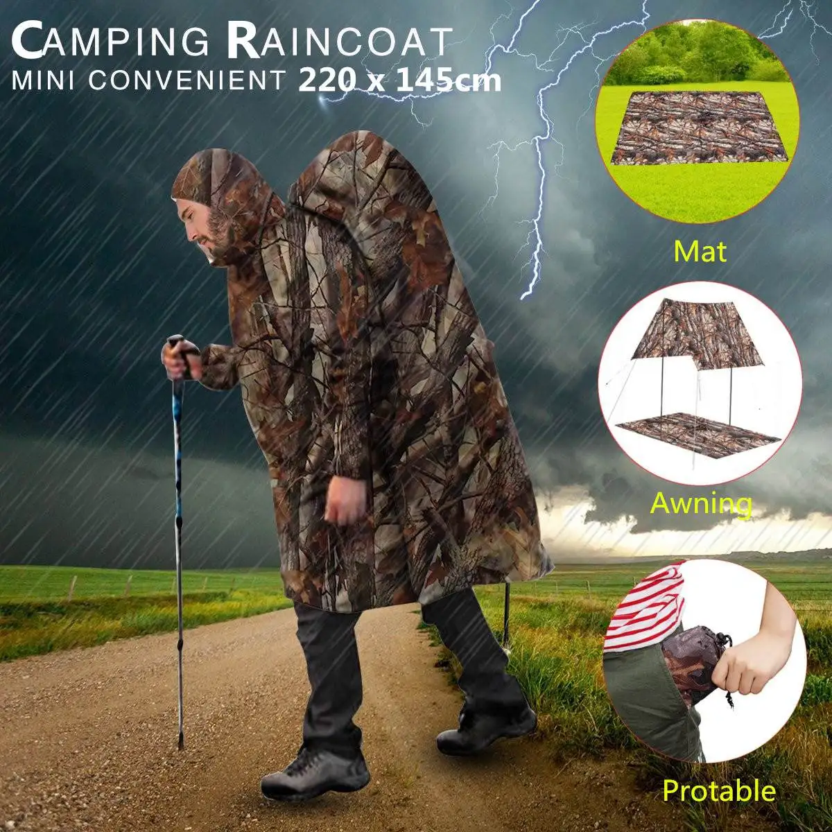 Multifunctional Rain Coat Protable Hiking Camping Raincoat Poncho Jacket Pockets Mat Awning Outdoors Rain Gear Supplies
Multifunctional Rain Coat Protable Hiking Camping Raincoat Poncho Jacket Pockets Mat Awning Outdoors Rain Gear Supplies