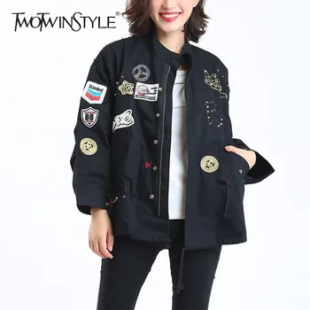TWOTWINSTYLE Casual Rivets Jackets For Women Stand Collar Batwing Long Sleeve Embroidery Coats Female 2020 Spring Fashion Tide
TWOTWINSTYLE Casual Rivets Jackets For Women Stand Collar Batwing Long Sleeve Embroidery Coats Female 2020 Spring Fashion Tide