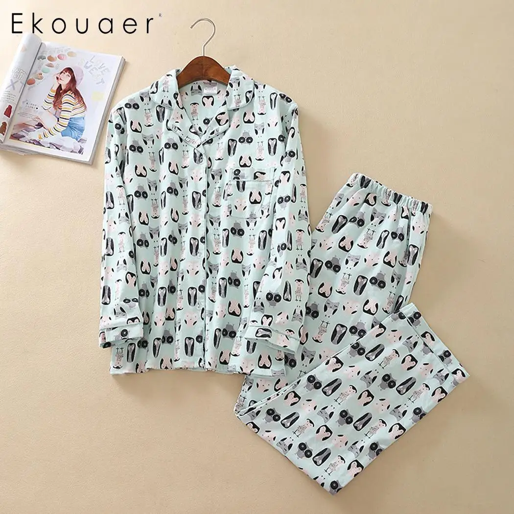 Ekouaer Women Cotton Pajamas Set Animal Print Turn Down Collar Long Sleeve Shirts Long Pants Cute Pajamas Sleepwear Set
Ekouaer Women Cotton Pajamas Set Animal Print Turn Down Collar Long Sleeve Shirts Long Pants Cute Pajamas Sleepwear Set
