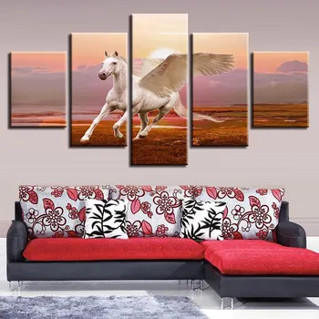 Modern Printing Decor Wall Art 5 Pieces Animal White Horse Wings Running Canvas Painting Modular Landscape Posters Picture Frame
Modern Printing Decor Wall Art 5 Pieces Animal White Horse Wings Running Canvas Painting Modular Landscape Posters Picture Frame