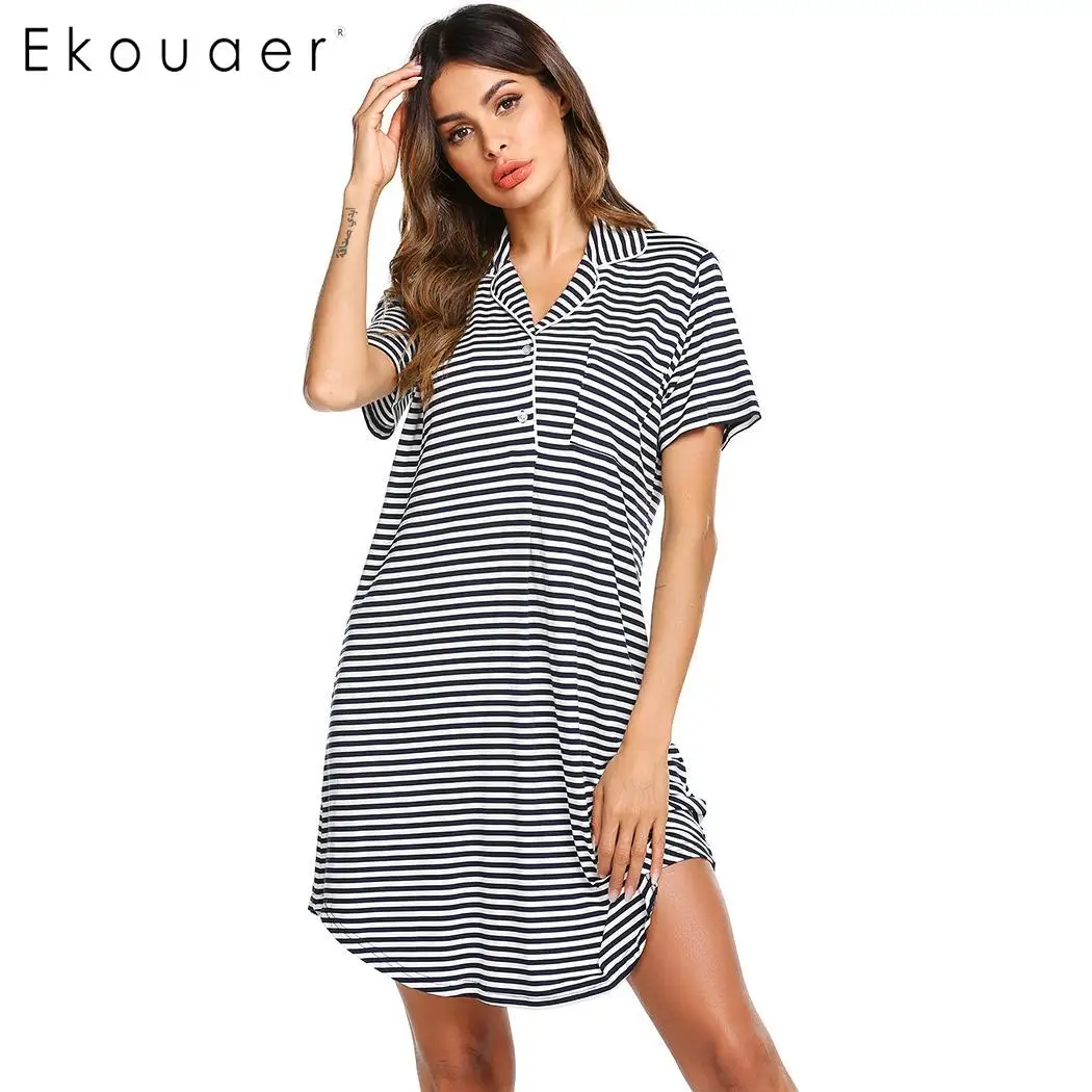 Ekouaer Summer Nightgown Women Casual Night Dress Turn-Down Collar Short Sleeve Striped Maternity Dress Female Nightdress
Ekouaer Summer Nightgown Women Casual Night Dress Turn-Down Collar Short Sleeve Striped Maternity Dress Female Nightdress