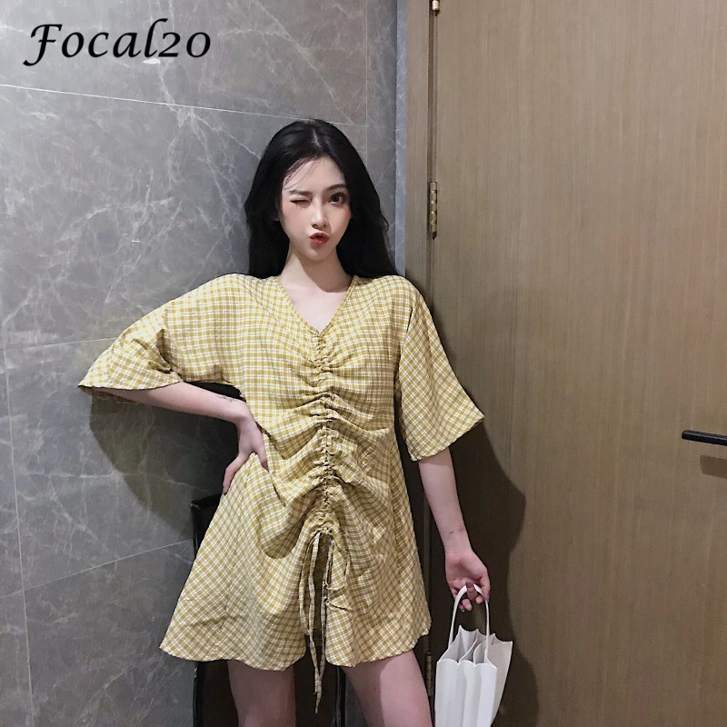 Focal20 Sweet Plaid Lace Up Drawstring Female Dress V-Neck Half Sleeve Ruffles Above Knee Loose Summer Spring Women Dress
Focal20 Sweet Plaid Lace Up Drawstring Female Dress V-Neck Half Sleeve Ruffles Above Knee Loose Summer Spring Women Dress