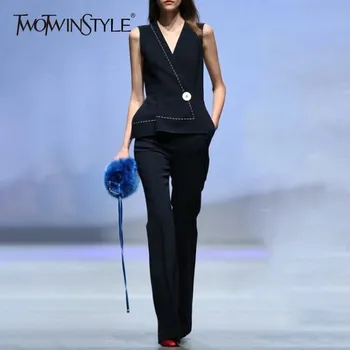 TWOTWINSTYLE V Neck Jumpsuits For Women Sleeveless High Waist Plus Sizes Elegant Fashion Women's Jumpsuit 2020 Autumn New
TWOTWINSTYLE V Neck Jumpsuits For Women Sleeveless High Waist Plus Sizes Elegant Fashion Women's Jumpsuit 2020 Autumn New