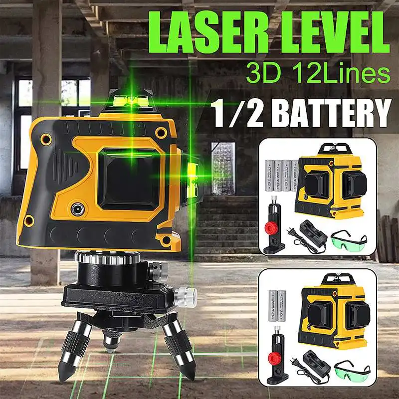 1/2 Battery 12 Green Line Laser Level+Base 532nm 3D 360 Degree Rotation Auto Leveling Horizontal Vertical Laser Beam
1/2 Battery 12 Green Line Laser Level+Base 532nm 3D 360 Degree Rotation Auto Leveling Horizontal Vertical Laser Beam