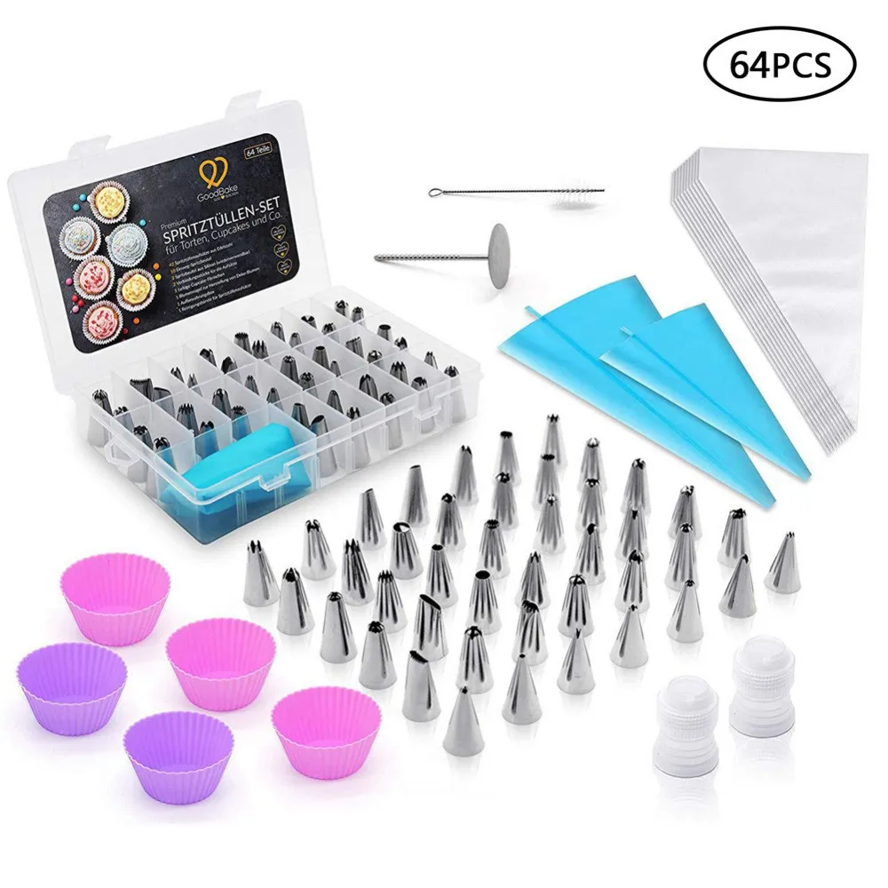 64pcs/set Diy Cake Decorating Tools Cupcake Cups Silicone Cream Pastry Bag Stainless Steel Icing Piping Nozzle Pastry Tips Set
64pcs/set Diy Cake Decorating Tools Cupcake Cups Silicone Cream Pastry Bag Stainless Steel Icing Piping Nozzle Pastry Tips Set