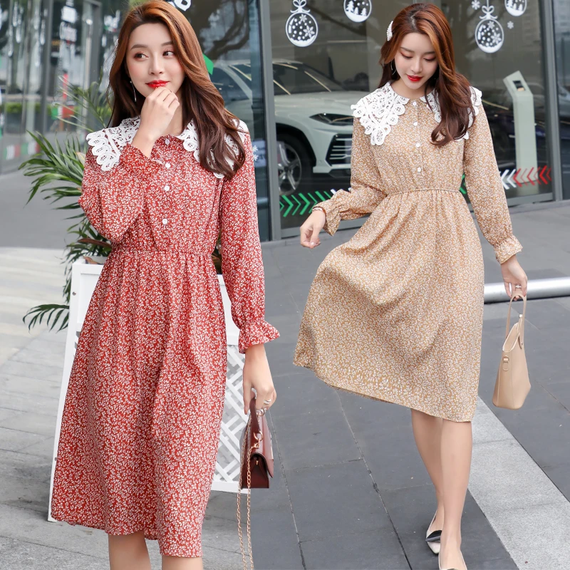 Elegant Peter Pan Collar Print Chiffon Dress Spring Flare Sleeve Elastic Slim Waist Female Midi Dress 2019 Chic Vestidos
Elegant Peter Pan Collar Print Chiffon Dress Spring Flare Sleeve Elastic Slim Waist Female Midi Dress 2019 Chic Vestidos