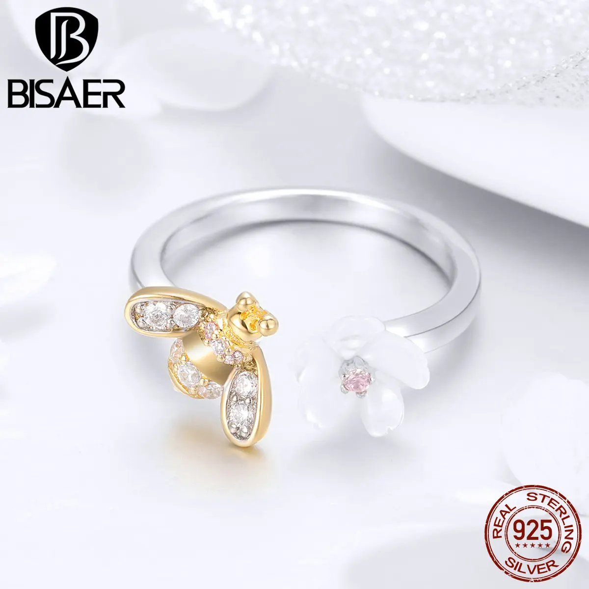 BISAER 925 Sterling Silver Bee Adjustable Ring Open Blooming Orchid Flower Finger Rings for Women Wedding Jewelry Anel EFR013
BISAER 925 Sterling Silver Bee Adjustable Ring Open Blooming Orchid Flower Finger Rings for Women Wedding Jewelry Anel EFR013