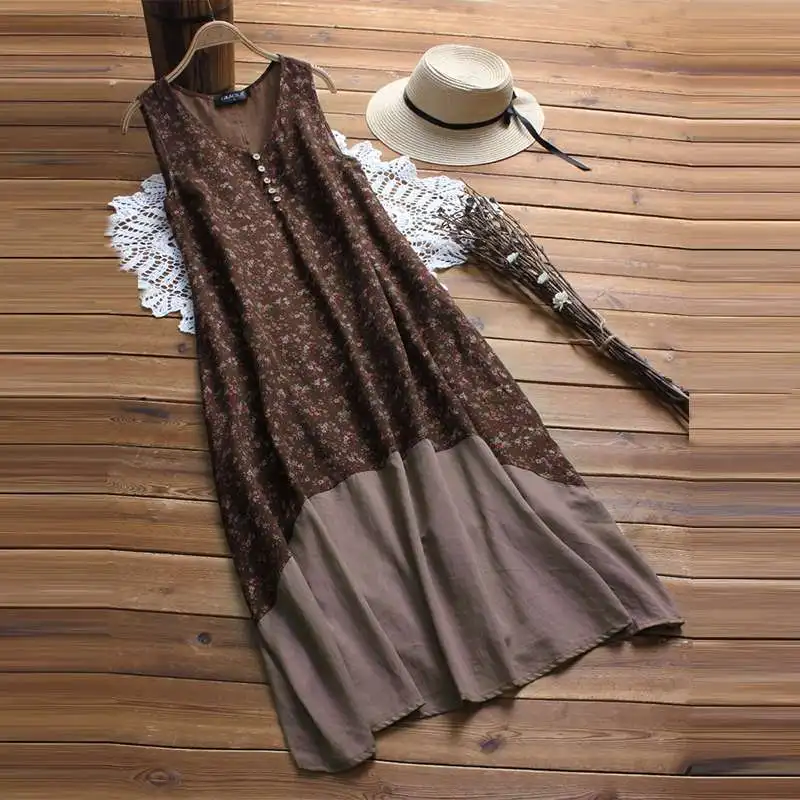 2019 ZANZEA Summer Midi Dress Women Sleeveless Floral Printed Beach Sundress Casual Loose Patchwork Tanks Vestido Sarafans
2019 ZANZEA Summer Midi Dress Women Sleeveless Floral Printed Beach Sundress Casual Loose Patchwork Tanks Vestido Sarafans