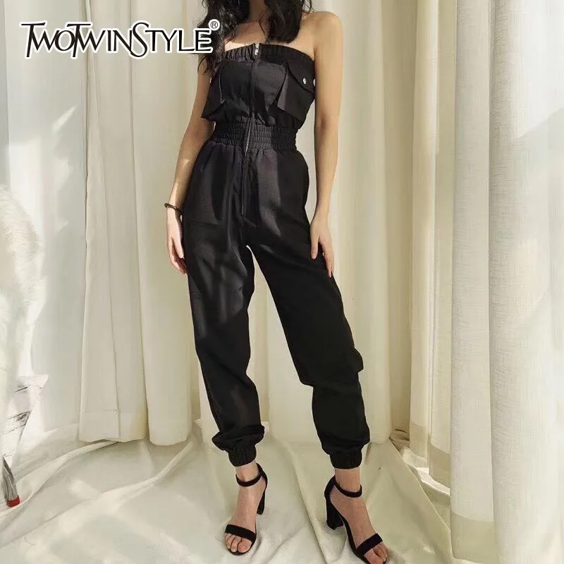 TWOTWINSTYLE Sexy Strapless Jumpsuit For Women Sleeveless High Waist Ankle Length Womens Overalls Spring 2019 Casual Fashion
TWOTWINSTYLE Sexy Strapless Jumpsuit For Women Sleeveless High Waist Ankle Length Womens Overalls Spring 2019 Casual Fashion